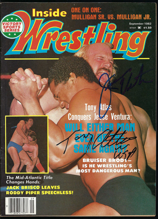 BD23 Jesse Ventura Tony Atlas Autographed Vintage Wrestling Magazine / Program w/COA