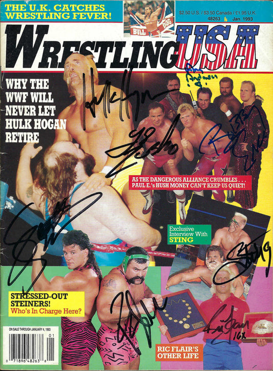 BD2 Hulk Hogan Arn Anderson Larry Zbyszko Bobby Eaton (Deceased ) Steiner Brothers Sting Ric Flair Bruno Sammartino ( Deceased )Mil Mascaras Koko B. Ware Autographed Vintage Wrestling Magazine / Program w/COA