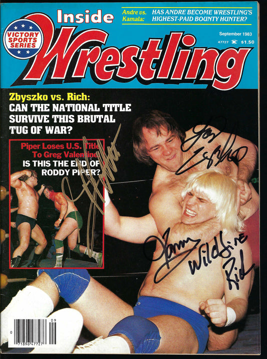 BD30 Greg Valentine Larry Zbyszko Tommy Rich Autographed Vintage Wrestling Magazine / Program w/COA