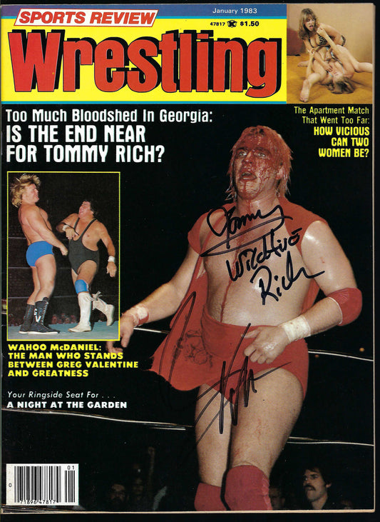BD31 Greg Valentine Tommy Rich Autographed Vintage Wrestling Magazine / Program w/COA