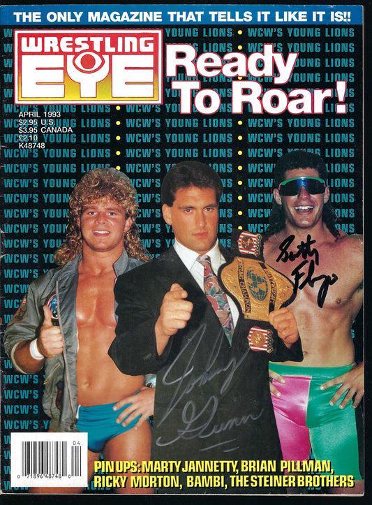 BD44 Scotty Flamingo Johnny Gunn Steiner Brothers Autographed Vintage Wrestling Magazine / Program w/COA