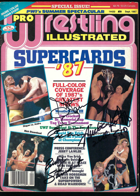 BD48 Ricky Steamboat Nikita Koloff Stan Lane Bobby Eaton Earl Hebner Autographed Vintage Wrestling Magazine w/COA
