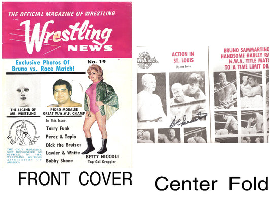 BRAM117 Bruno Sammartino Harley Race ( Both Deceased ) Autographed vintage Wrestling Magazine w/COA