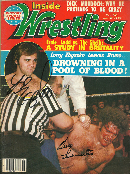 BRAM201 Bruno Sammartino ( Deceased ) Larry Zbyszko Autographed vintage Wrestling Magazine w/COA