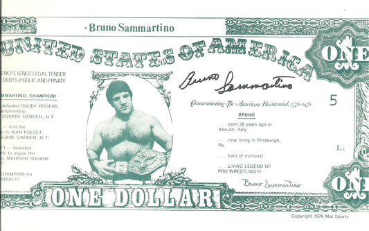 BSP3 The Living Legend Bruno Sammartino ( Deceased ) Original 1976 Autographed vintage Wrestling Poster w/COA