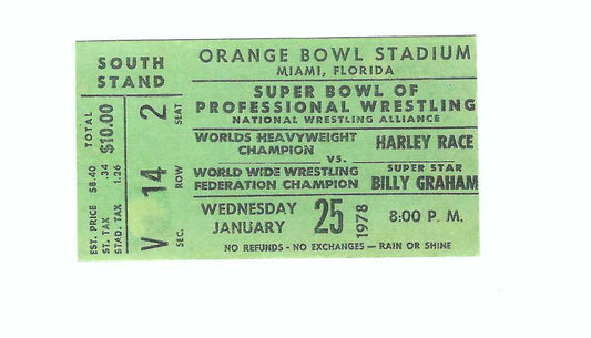 Original Orange Bowl Ticket Jan. 25th 1978 Signed by Superstar Billy Graham w/COA