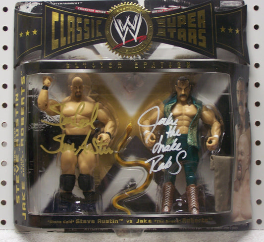 SCSAVSJSRSAF Stone Cold Steve Austin vs Jake the Snake Roberts Autographed Jakks Classic Action Figure w/COA