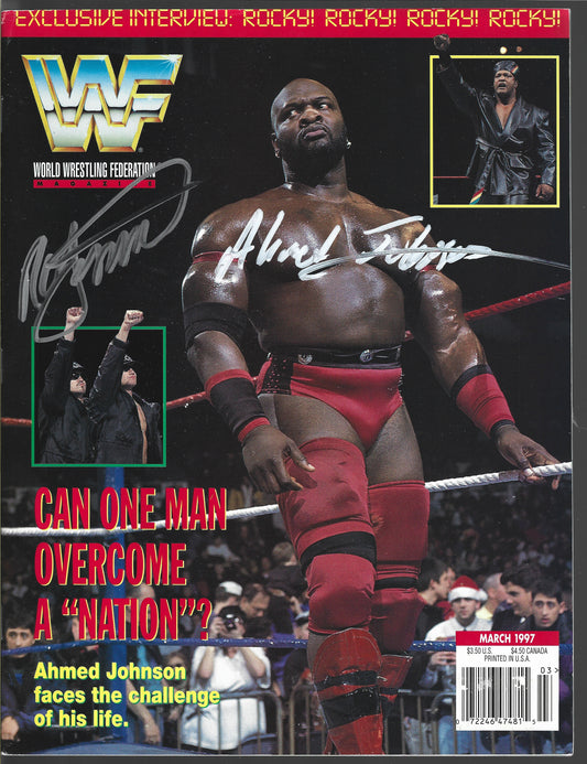 TC5  Amed Johnson  Ron Simmons Autographed Vintage Wrestling Magazine w/COA