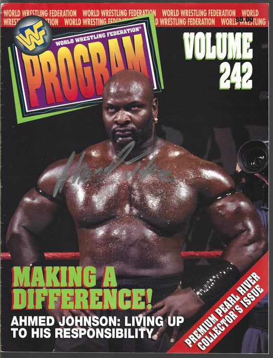 TC6  Amed Johnson  Ron Simmons Autographed Vintage Wrestling Magazine w/COA
