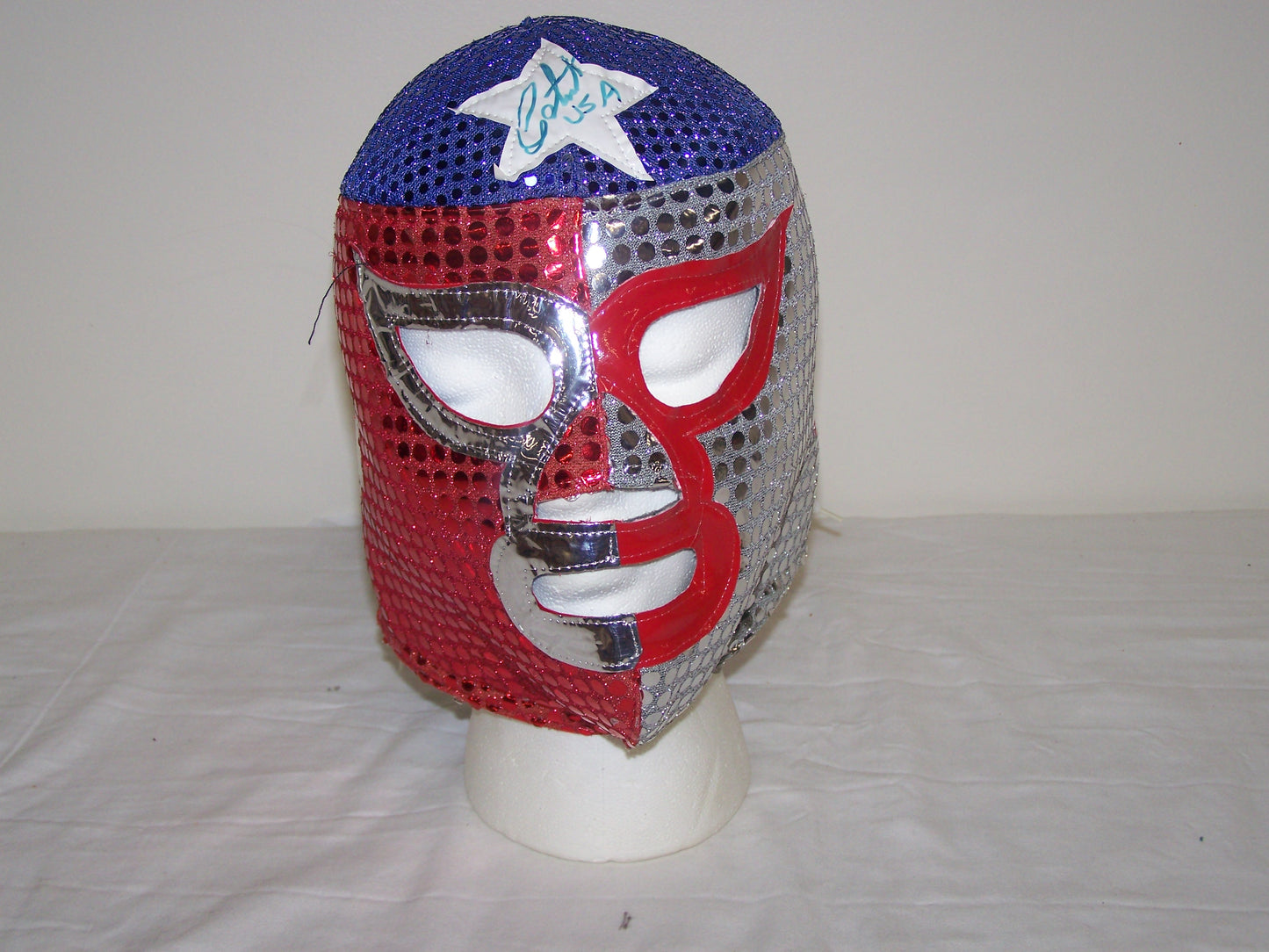 A197  The Patriot ( Tom Brandy ) Autographed Ring Worn Wrestling Mask w/COA