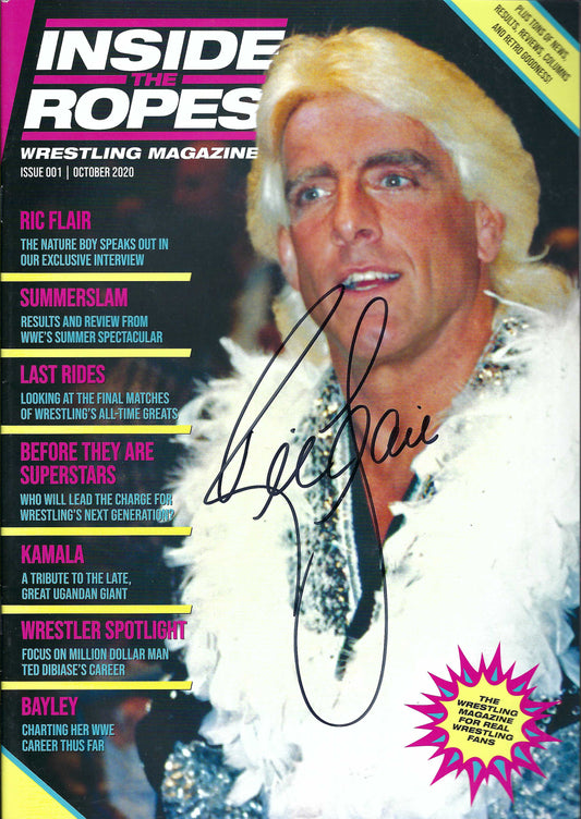 2RF1  Nature Boy Ric Flair VERY RARE Premiere Issue Autographed Vintage Wrestling Magazine w/COA