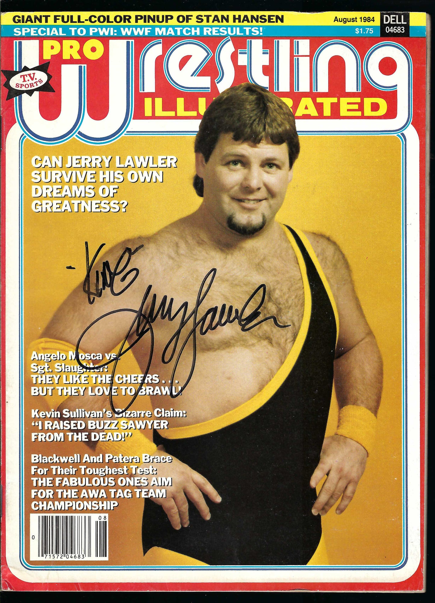 AM843  Jerry the King Lawler  Stan the Lariat Hansen VERY RARE Autographed Vintage Wrestling Magazine  w/COA