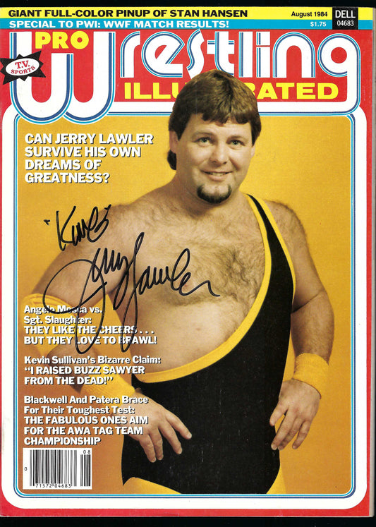 AM845  Jerry the King Lawler  Stan the Lariat Hansen VERY RARE Autographed Vintage Wrestling Magazine  w/COA