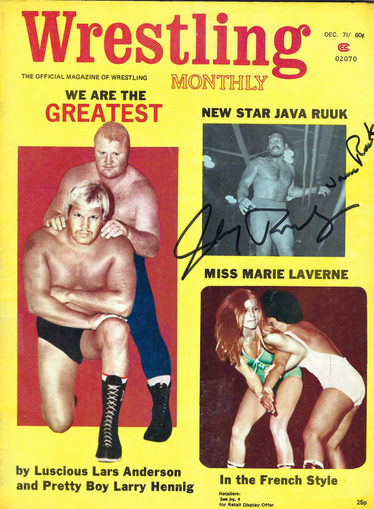 BD101  Johnny Rodz   Java Ruuk  Very Rare   Autographed Vintage Wrestling Magazine w/COA