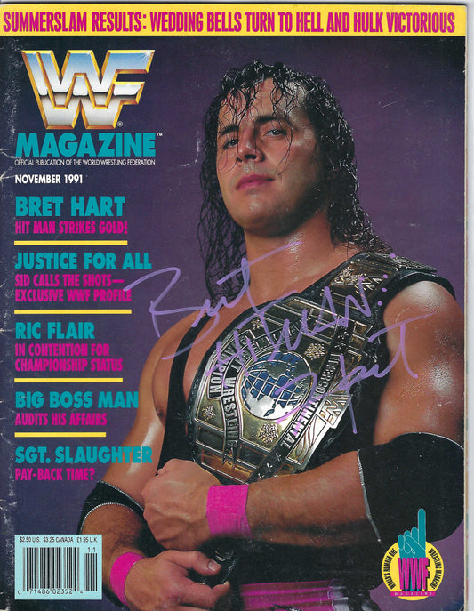 BD106  Bret Hart   Autographed VERY RARE Vintage  Wrestling Magazine w/COA