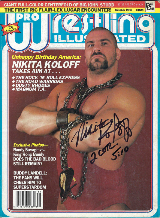 BD123  Nikita Koloff Autographed VERY RARE Vintage  Wrestling Magazine w/COA