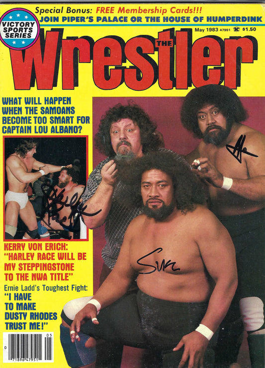 BD126  Wild Samoans  Harley Race ( Deceased )  Autographed VERY RARE Vintage  Wrestling Magazine w/COA