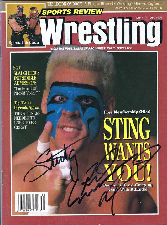 BD132  Sting  Road Warrior Animal ( Deceased )  Autographed VERY RARE Vintage  Wrestling Magazine w/COA