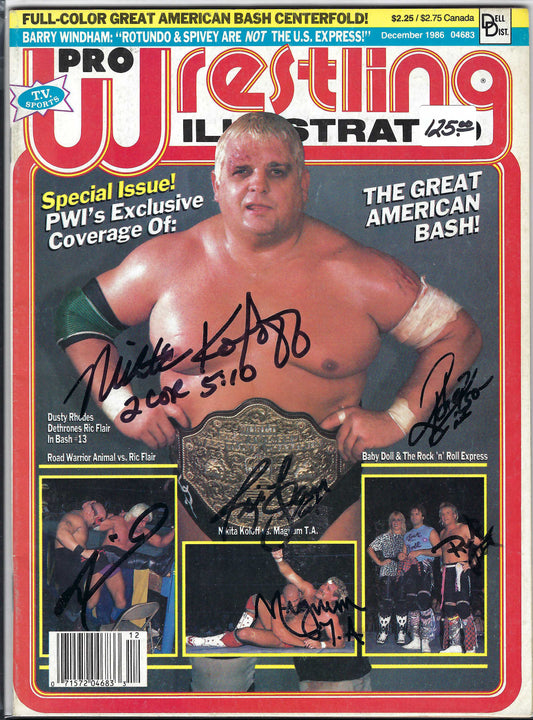 BD136  Nikita Koloff  Rock and Roll Express  Magnum T.A. Ric Flair  Road Warrior Animal  Autographed VERY RARE Vintage  Wrestling Magazine w/COA