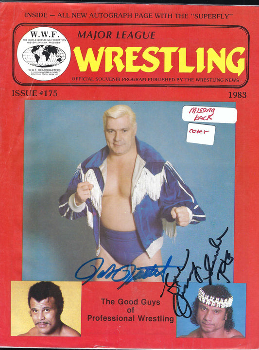 BD152  Jimmy Snuka  Pat Patterson both ( Deceased ) Autographed VERY RARE  Vintage Wrestling Magazine w/COA