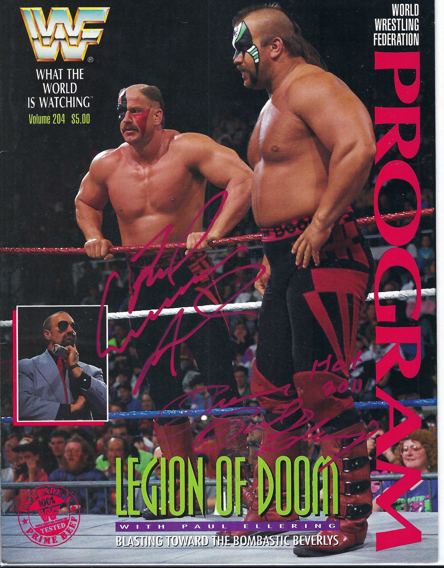 BD153  Road Warrior Animal ( Deceased ) Paul Ellering Autographed VERY RARE  Vintage Wrestling Magazine w/COA