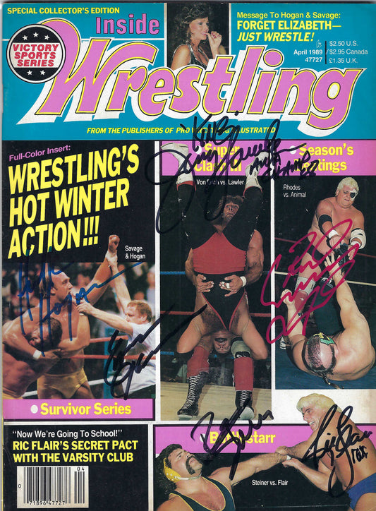 BD155    Hulk Hogan Rick Steiner Jerry Lawler Road Warrior Animal Earl Hebner Ric Flair  Autographed VERY RARE  Vintage Wrestling Magazine w/COA