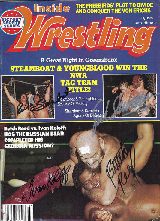 BD159  Ricky Steamboat Sgt Slaughter Butch Reed Ivan Koloff  Autographed VERY RARE  Vintage Wrestling Magazine w/COA