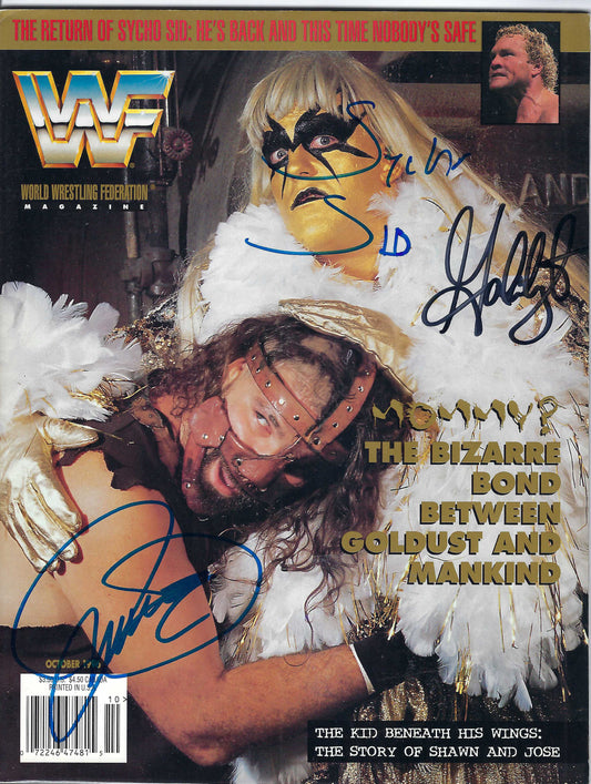 BD167  Mankind  Goldust  Sycho Sid   Autographed VERY RARE  Vintage Wrestling Magazine w/COA