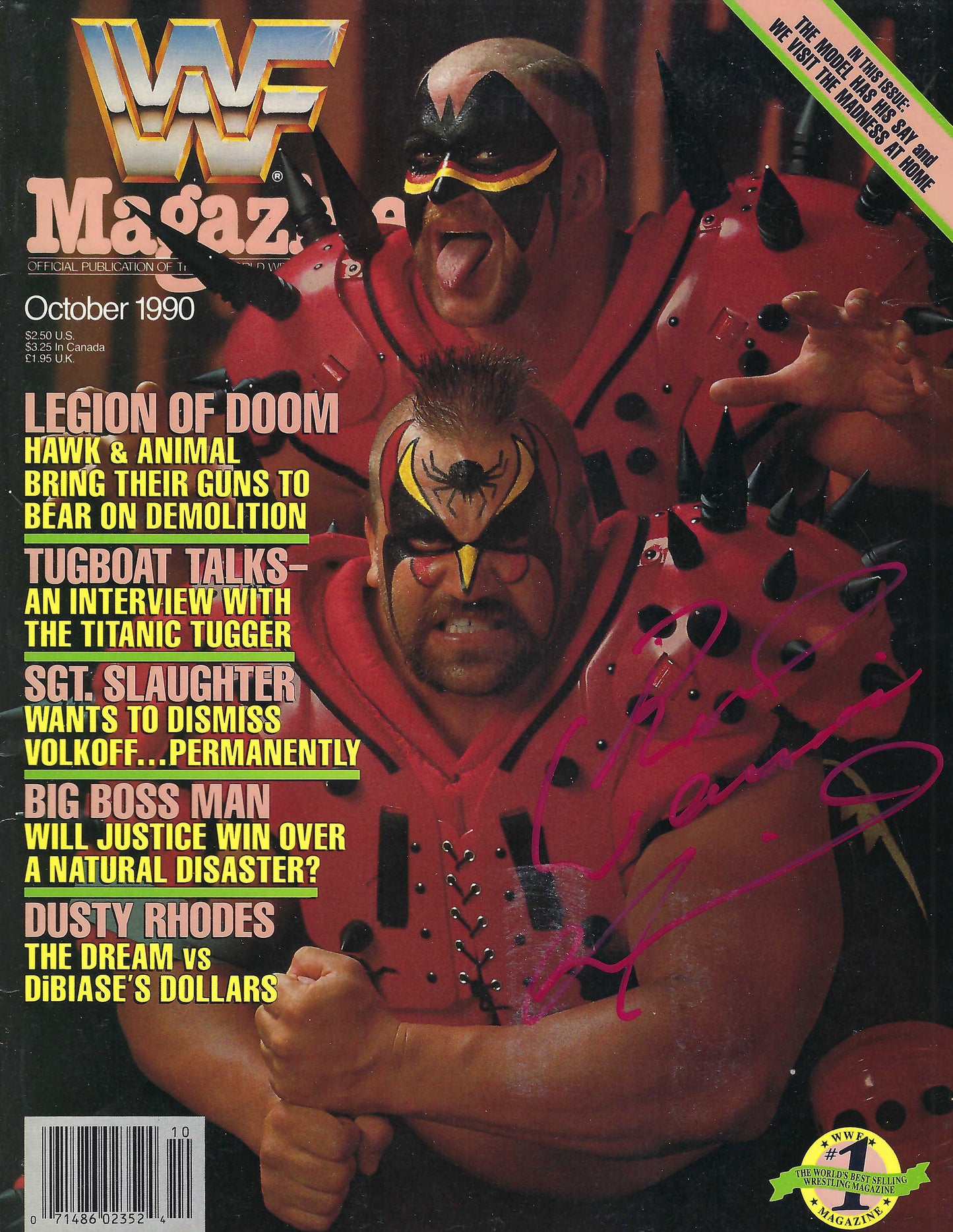 BD195  Road Warrior Animal ( Deceased )  Autographed VERY RARE  Vintage Wrestling Magazine w/COA