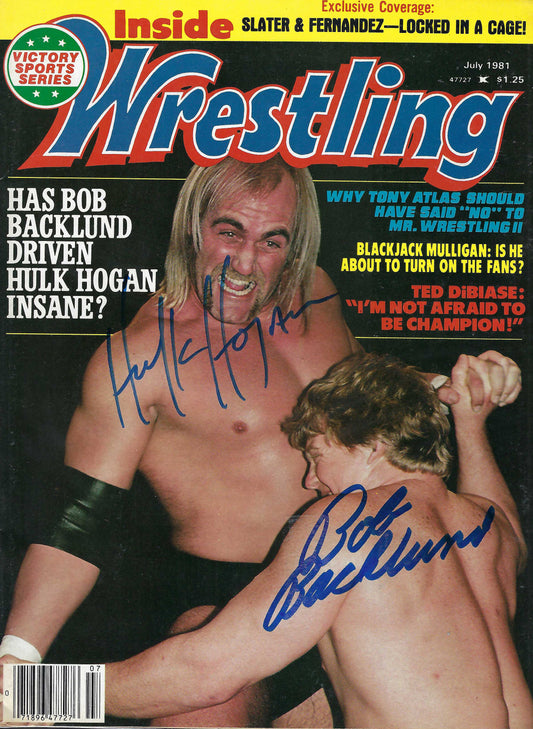 BD203  Hulk Hogan  Bob Backlund  Autographed VERY RARE  Vintage Wrestling Magazine w/COA