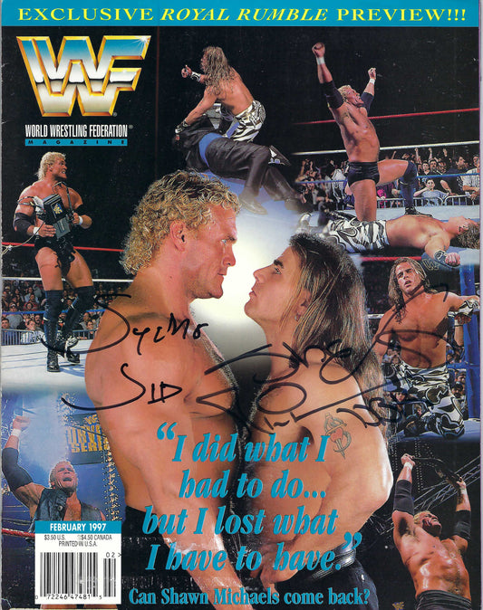 BD207  Shawn Michaels  Sycho Sid  Autographed VERY RARE  Vintage Wrestling Magazine w/COA