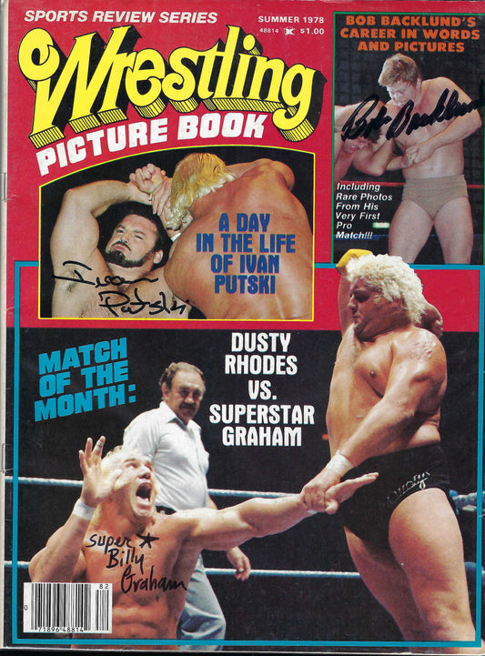 BD211 Bob Backlund  Superstar Billy Graham  Ivan Putski   Autographed VERY RARE  Vintage Wrestling Magazine w/COA