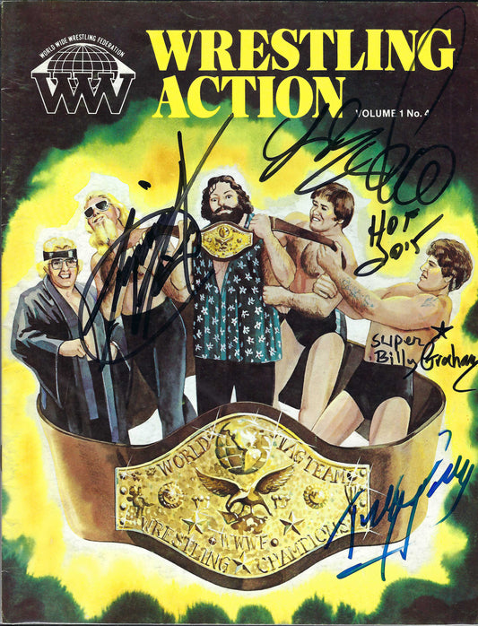 BD212  Tony Garea  Jimmy Valiant   Superstar Billy Graham Larry Zbyszko  Autographed VERY RARE  Vintage Wrestling Magazine w/COA