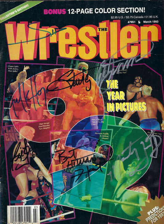 BD221  Hulk Hogan Bret Hart Ric Flair Sid Sting Ron Simmons Marty Jannetty  Autographed VERY RARE  Vintage Wrestling Magazine w/COA