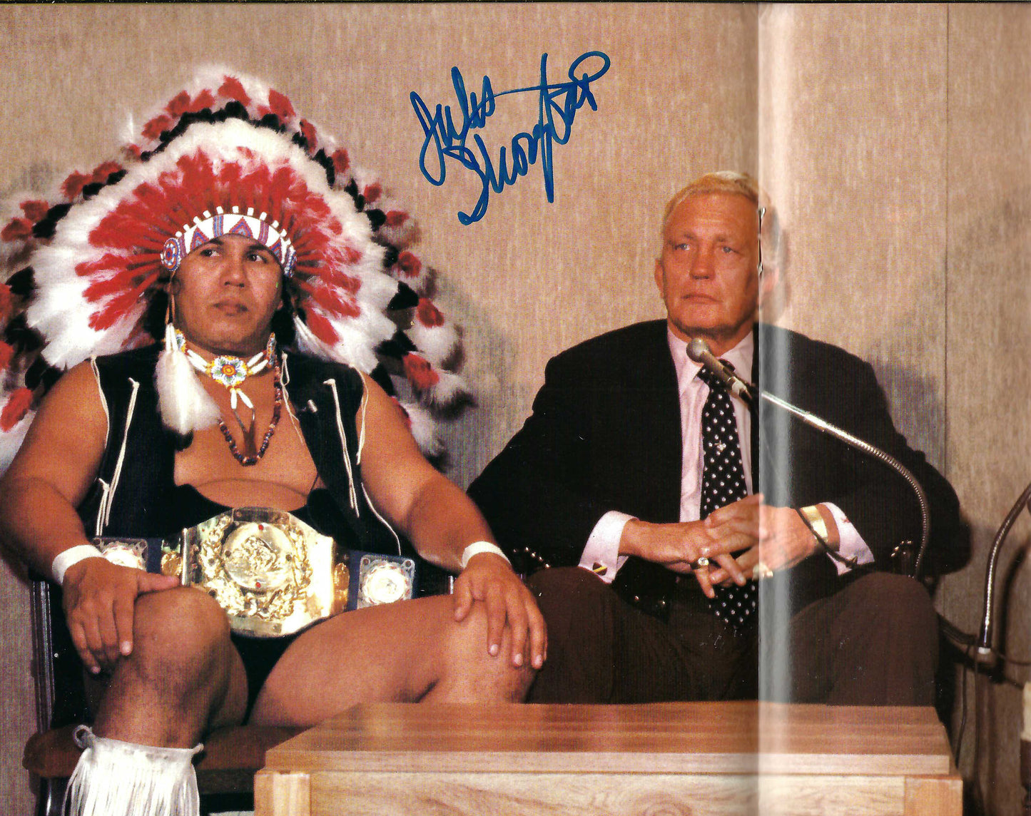 BD229  Jimmy Snuka  Jules Strongbow  Autographed VERY RARE  Vintage Wrestling Magazine w/COA