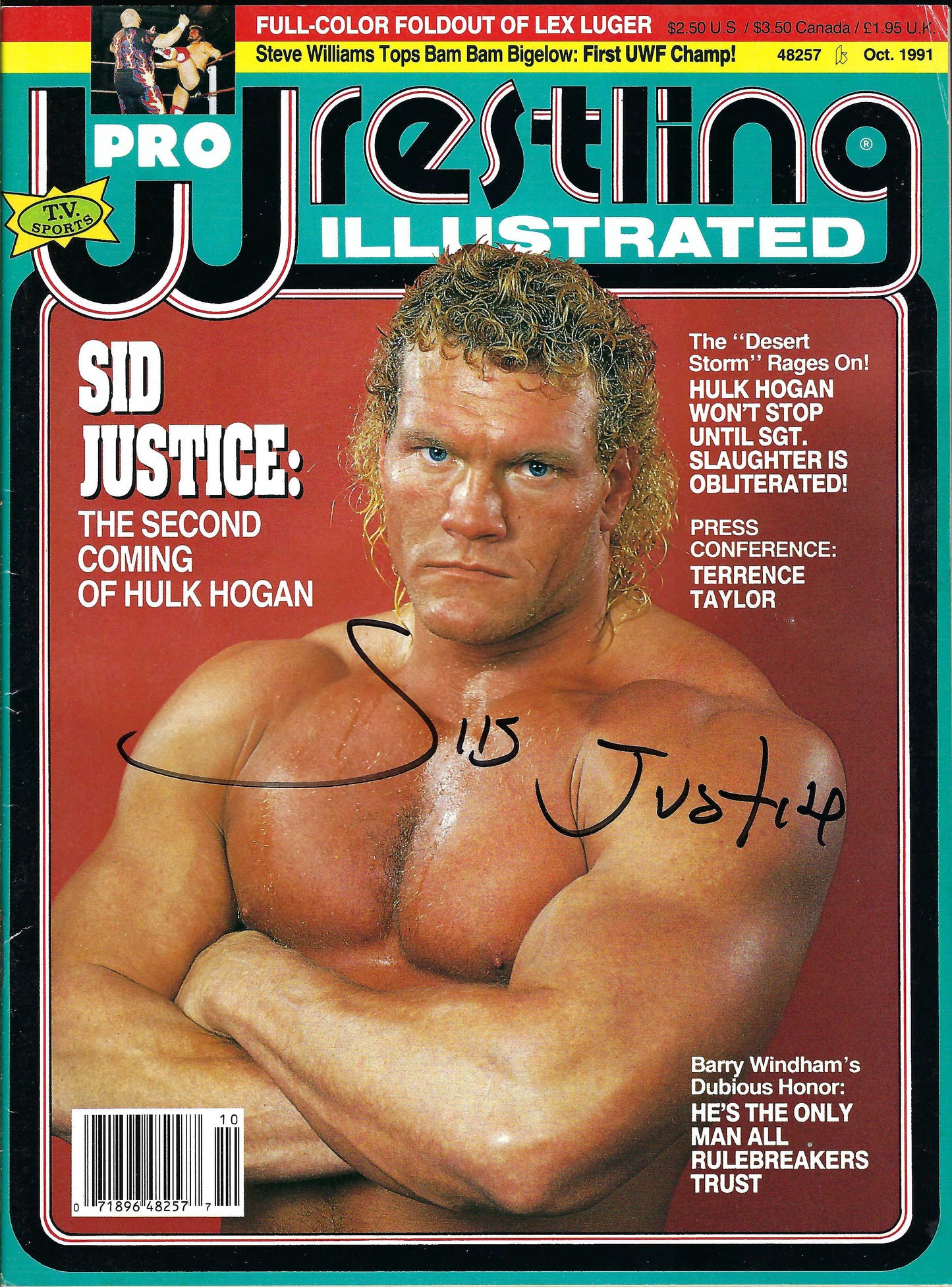 BD230 Sid Justice  Lex Luger  Autographed VERY RARE  Vintage Wrestling Magazine w/COA