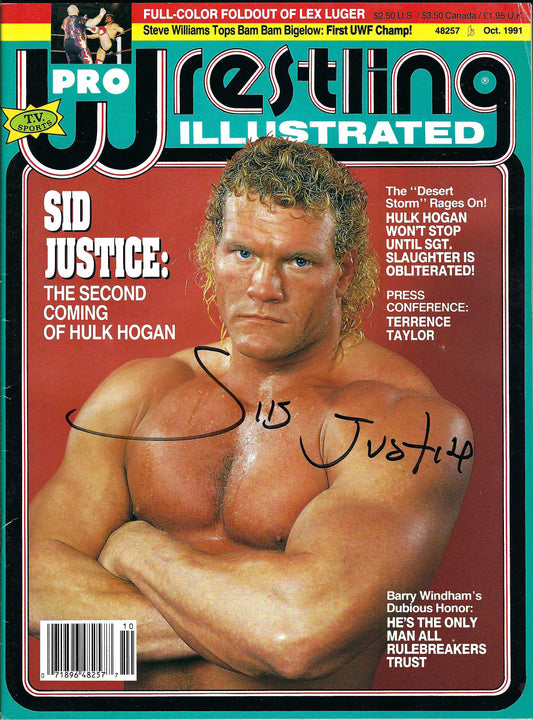 BD230 Sid Justice  Lex Luger  Autographed VERY RARE  Vintage Wrestling Magazine w/COA