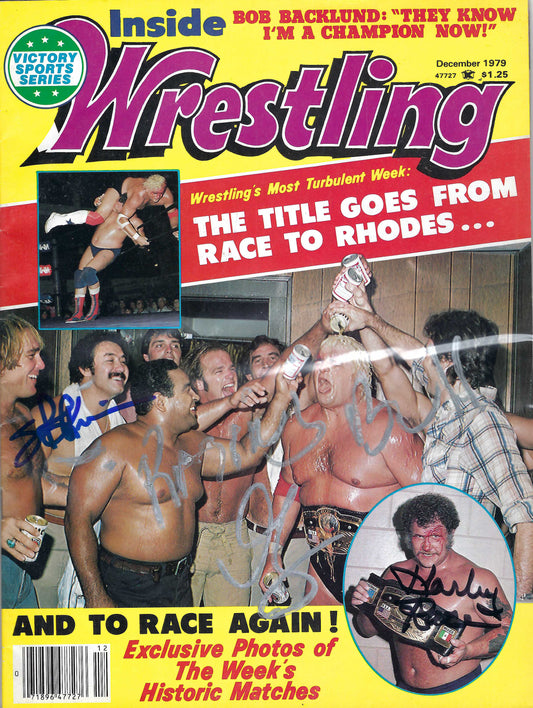 BD232 Harley Race Manny Fernandez Steve Keirn Autographed VERY RARE Vintage Wrestling Magazine w/COA