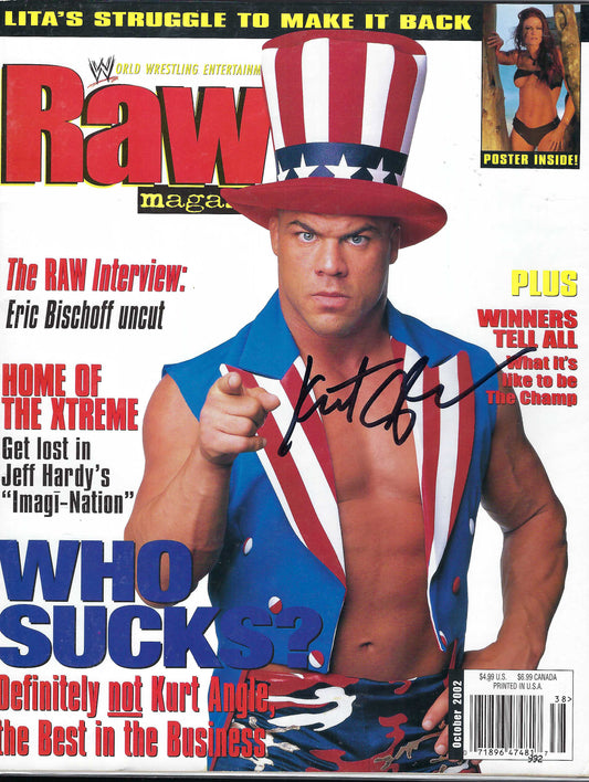 BD257  Kurt Angle  VERY RARE Autographed Vintage Wrestling Magazine  w/COA