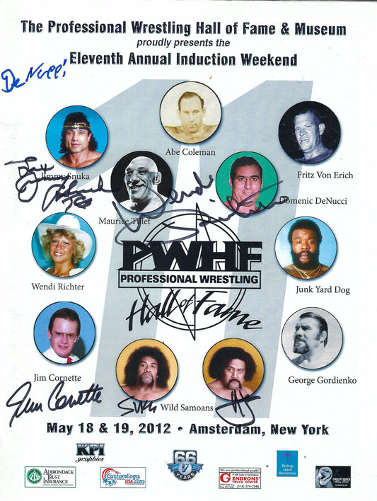 BD258  Jimmy Snuka  Dominc DeNucci Wendi Richter Jim Cornette Wild Samoans   VERY RARE Autographed Vintage Wrestling Hall of Fame Magazine  w/COA