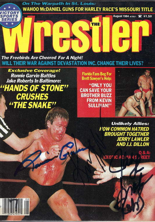 BD259  Ronnie Garvin  Kevin Sullivan Jake Roberts   VERY RARE Autographed Vintage Wrestling Magazine  w/COA