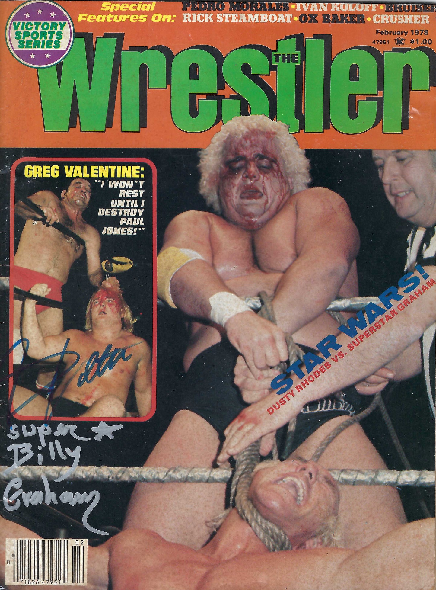 BD268  Greg Valentine  Superstar Billy Graham   Autographed Vintage Wrestling Magazine  w/COA