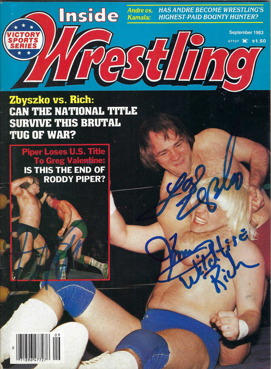 BD270  Tommy Rich  Greg Valentine  Larry Zbyszko   Autographed Vintage Wrestling Magazine  w/COA