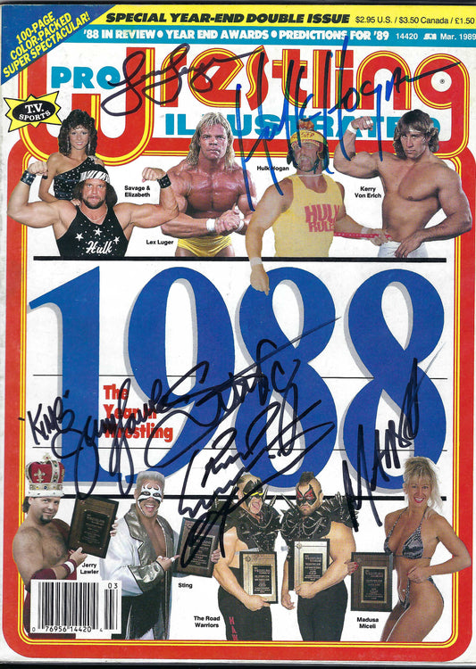 BD273   Sting  Hulk Hogan  Lex Luger  Jerry Lawler  Road Warrior Animal  Medusa Autographed Vintage Wrestling Magazine  w/COA