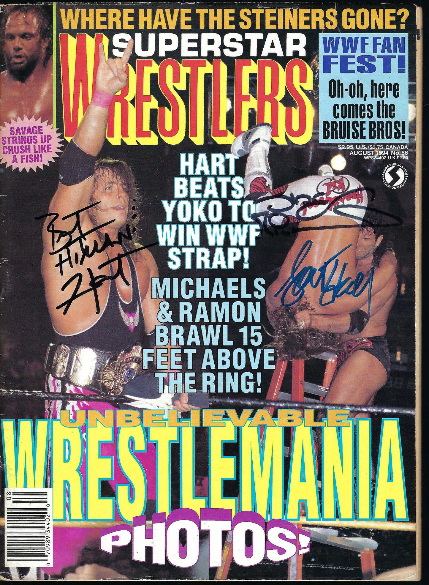BD276   Bret Hart Shawn Michaels Razor Ramon Bobby Eaton Jim Cornette Stan Lane Tom Pritchard Kwang  Autographed Vintage Wrestling Magazine  w/COA