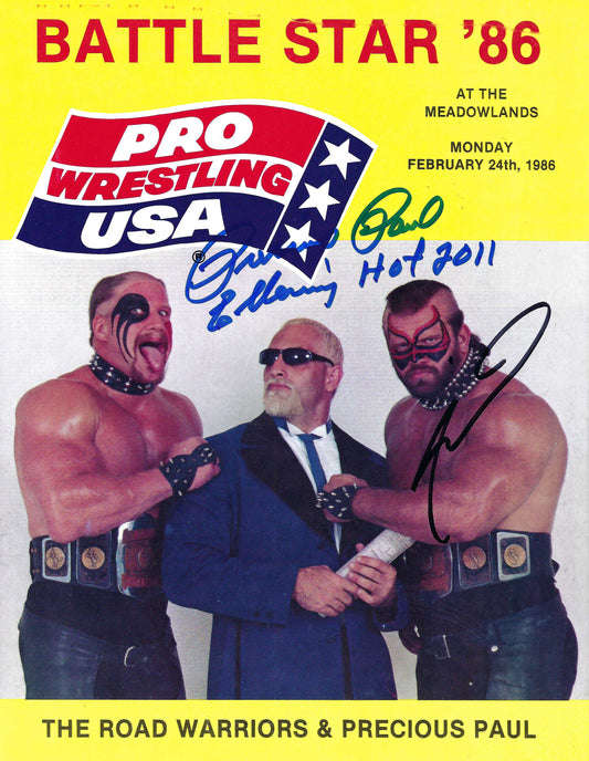 BD283  Road Warrior Animal  Paul Ellering  Magnum TA   Autographed Vintage Wrestling Magazine w/COA