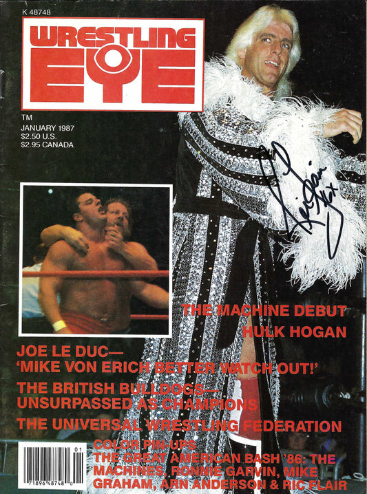 BD288  Ric Flair  Nikita Koloff  Autographed Vintage Wrestling Magazine w/COA