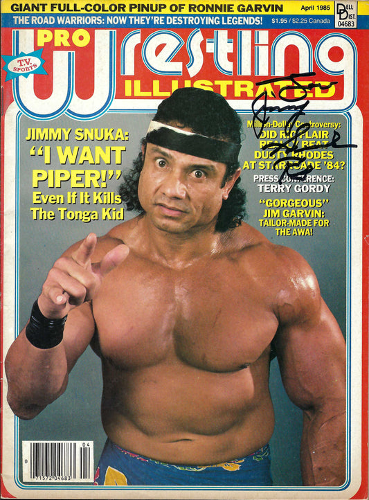 BD51  Jimmy Superfly Snuka  ( Deceased ) Ronnie Garvin Autographed Vintage Wrestling Magazine w/COA