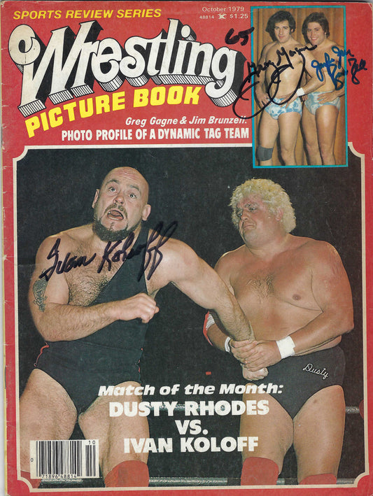 BD52  Ivan Koloff ( Deceased ) Jim Brunzell  Greg Gagne  Autographed Vintage Wrestling Magazine w/COA