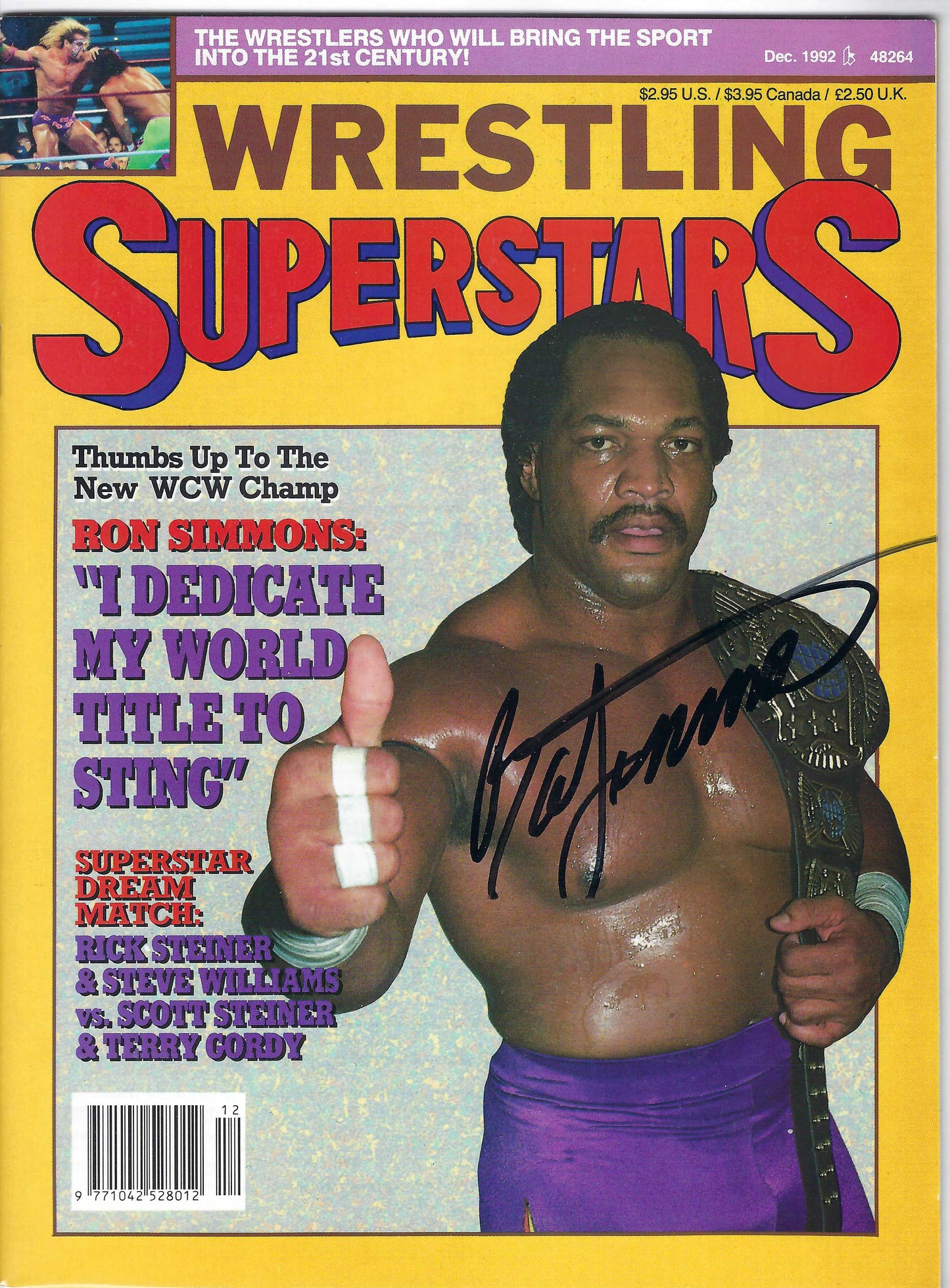 BD69 Ron Simmons   Autographed Vintage Wrestling Magazine w/COA